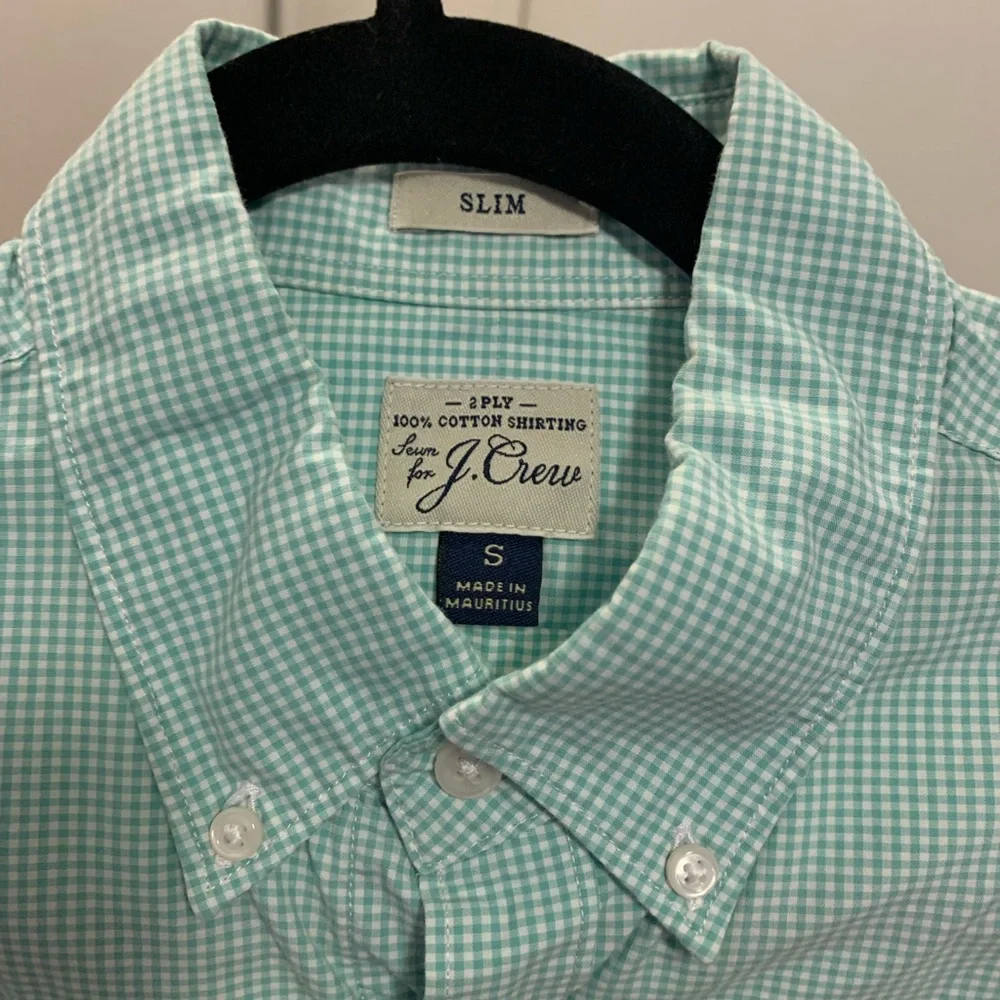 J. Crew Slim Fit Men’s Mint Green Gingham Cotton Shirt